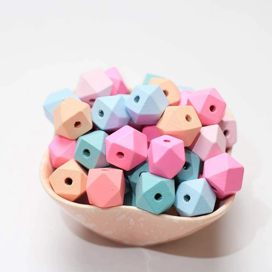 ABXF-Geometric Faceted Wood Beads, Candy Colored Wooden Beads Bracelet Garlands Are Suitable For DIY Handwork And Jewelry