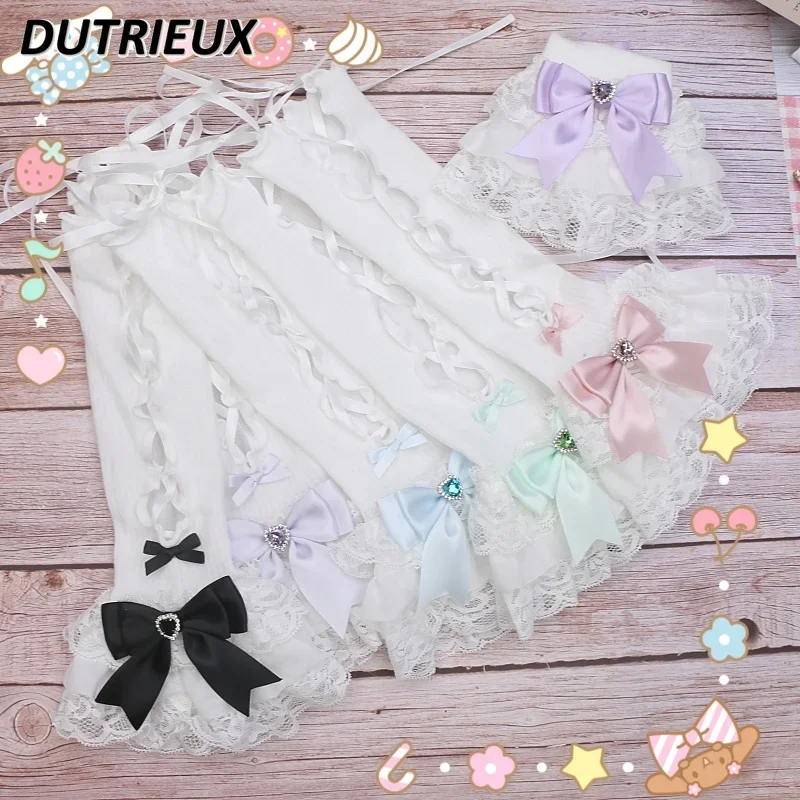 

Japanese Handmade Sweet Lolita Mine Oversleeves Lace Bow Rhinestone Oversleeve Kawaii Girls Y2k Accessories Arm Warmers