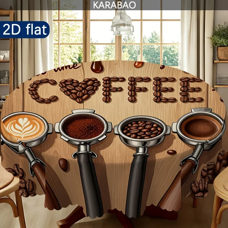 One coffee time circular tablecloth. Suitable for outdoor use, it perfectly decorates your dining table and home environment.
