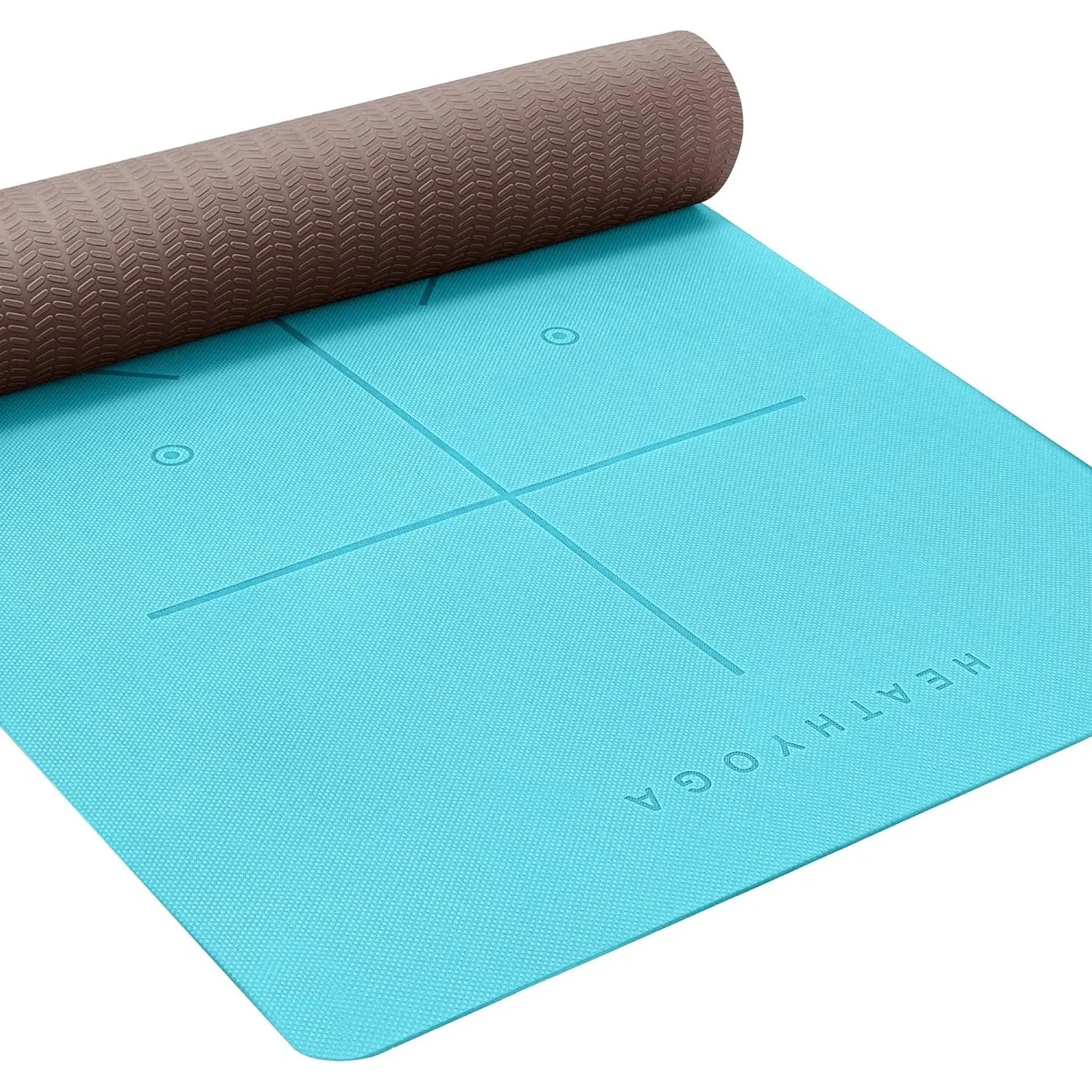 Heathyoga Eco Friendly Non Slip Yoga Mat, Body Alignment System, SGS Certified TPE Material - Textured Non Slip Surface