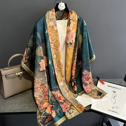 Luxury Brand Silky Large 180*70cm Scarf Women Vintage Chinese Style Gauze Female Twill Square Shawl Fashion Travel Scarve