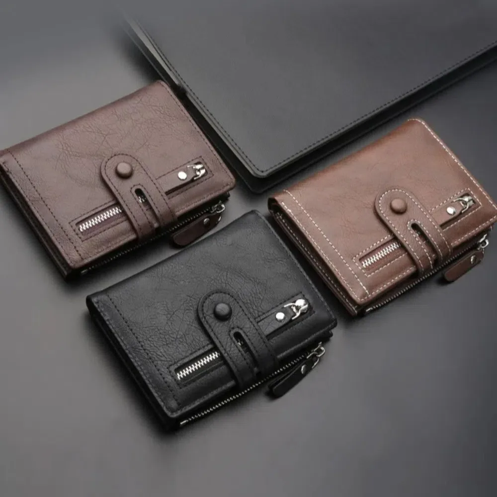 

Small Pocket Purse Men Short PU Wallet PU Leather ID Badge Holder 2 Fold Wallets Multifunction Credit Card Case