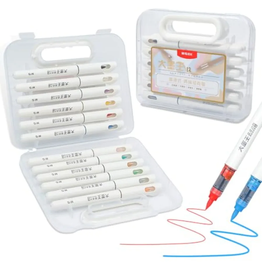 

12 Colors Acrylic Paint Markers, Acrylic Paint Pens Set with Brush Tip, High-Capacity Water-Based Marker, Art Supplies for Colo