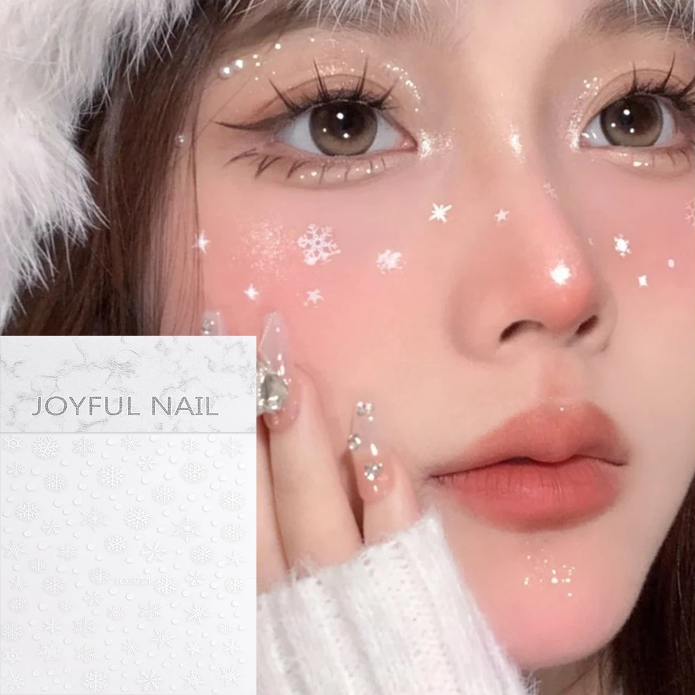 Christmas Face Snowflake Sticker 5D White Snowflake Round Tattoo Eyeshadow Stickers Fo Festival Nail Body Makeup Bling Jewel DIY