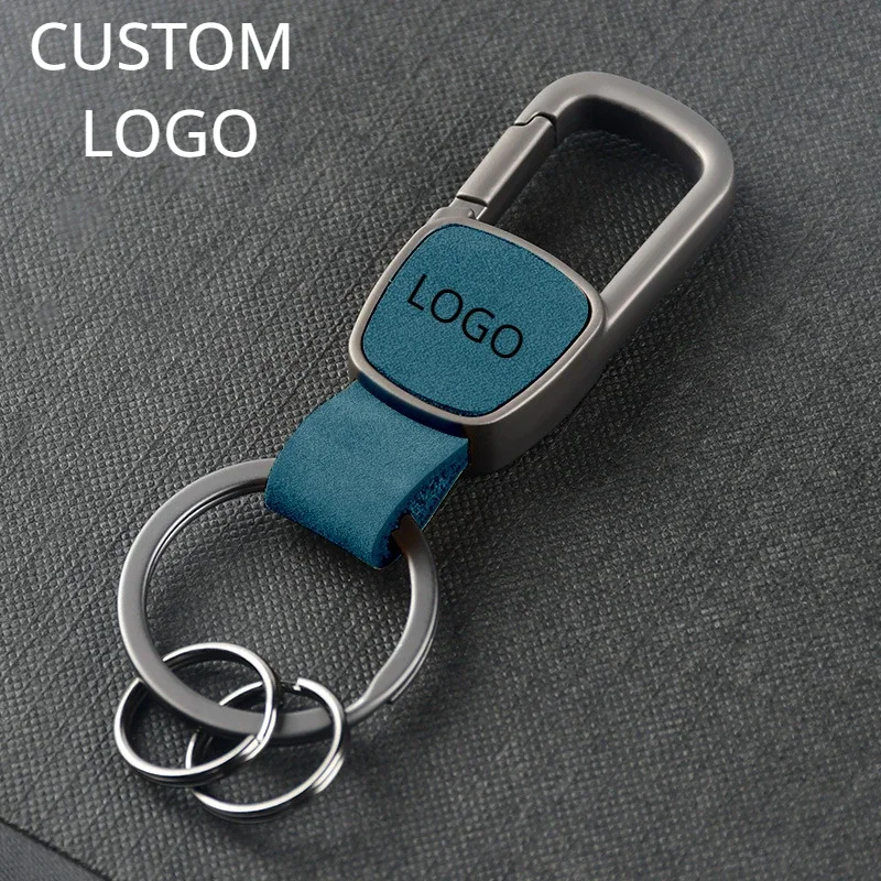 

Customized Frosted Cowhide Metal Keychain Retro Vintage Leather Car Logo Key Chain Ring Laser Engrave Keyring for Men and Women