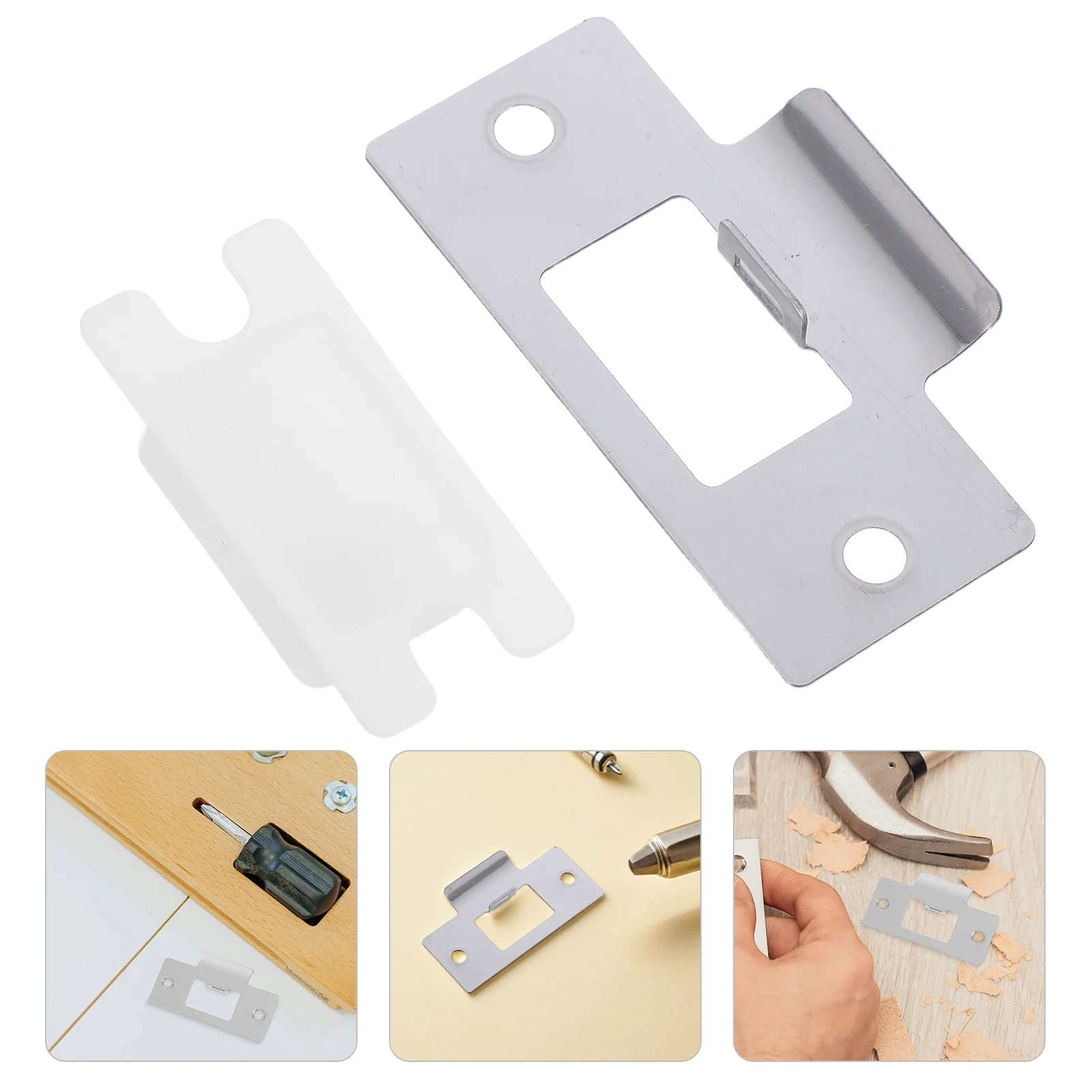 

Universal Strike Plate Stainless Steel Latch Reinforcement Kit Secure Lock Replacement Parts For Wooden Door Frame Repairs