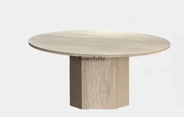 

LJY*Coffee table wabi-sabi wind round minimalist designer French rock slab cave stone coffee art low table
