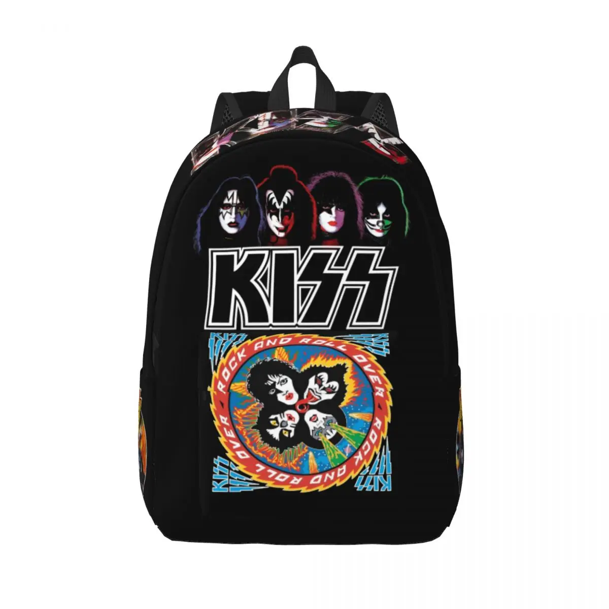 Kiss Band Logo Backpack for Men Women Fashion High School Hiking Travel Daypack All Members Faces College Canvas Bags Outdoor