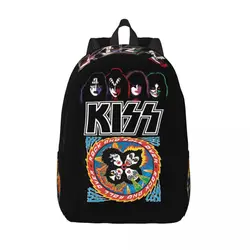 Mochila con logotipo de Kiss Band para hombre y mujer, morral de lona para escuela secundaria, senderismo, viajes, todos los miembros, caras universitarias, al aire libre