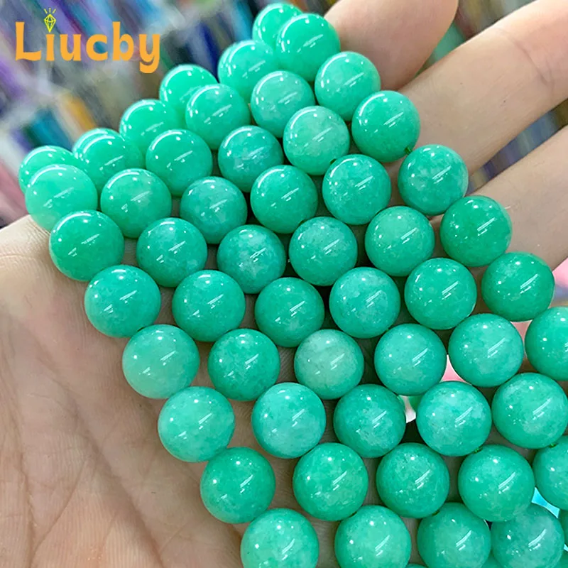 حجر سيدوني أخضر فاتح صيني طبيعي ، حبات مستديرة لصنع المجوهرات ، أساور ساحرة تصنعها بنفسك ، 15 في ستراند ، 4 ، 6 ، 8 ، 10 ، 12