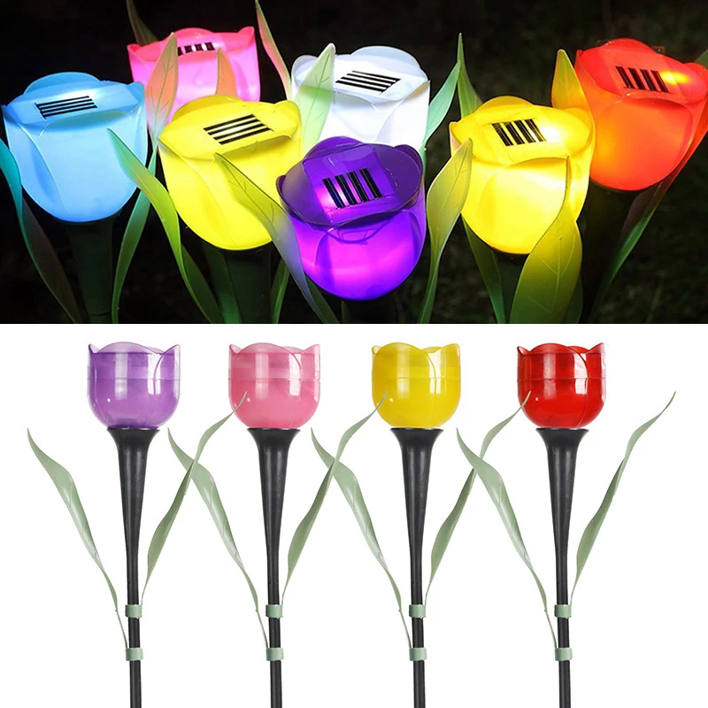 1Pc Garden Tulip Flower Shape LED Solar Powered Waterproof Tube Lawn Lights Standing Decor for Yard Outdoor Party Supplies