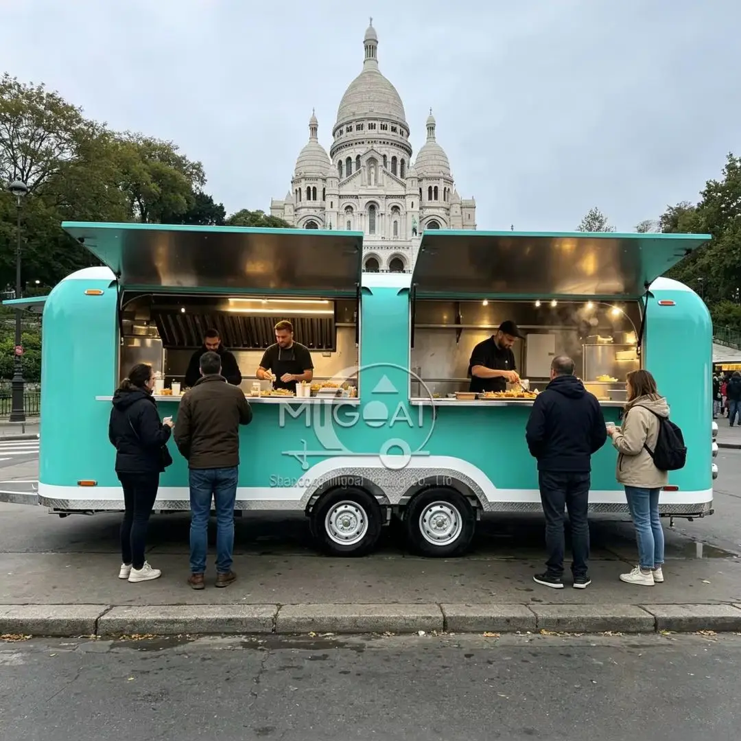 Blank Blue Food Trailer Mobile Cart for Coffee Fast Food Street & Food Truck Festival Business