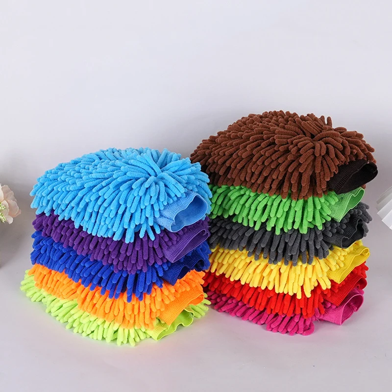 1/2PCS Chenille Plush Gloves for Car Cleaning Thickened Doublesided Car Cleaning Tools Ultrafine Fiber Car Washing Gloves
