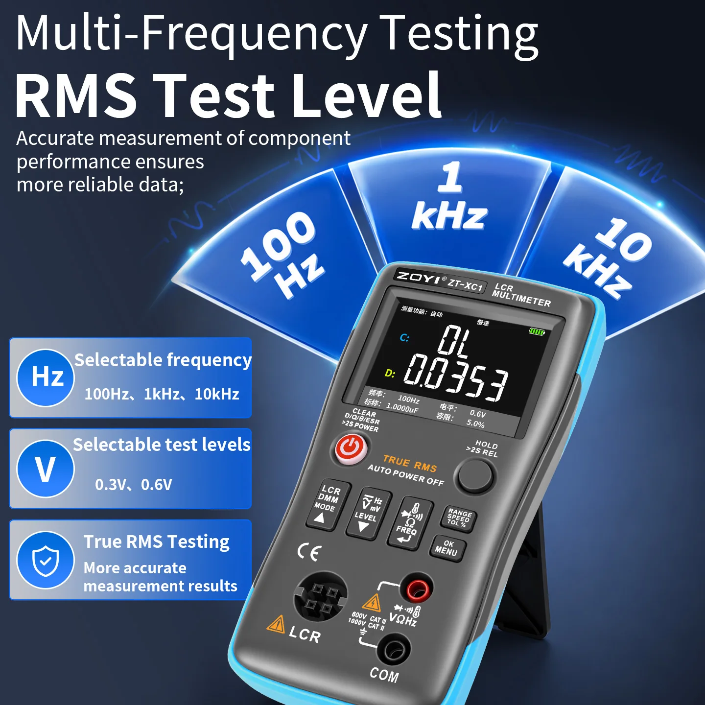 ZOYI ZT-XC1 Rechargeable LCR Bridge Multimeter 25000 Counts True RMS 4-Wire RLC ESR Component Tester Electrician Repair Meter