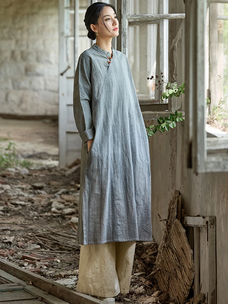 knee length dresses for ladies Beth Oversized Linen Dress with Long Sleeves