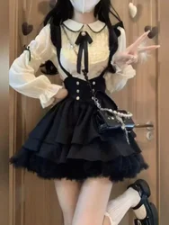 Japanese Gothic Y2k Preppy Style Sweet Lolita Women's Skirt Sets Doll Collar Kawaii Top + Suspender Skirt Lolita Clothes
