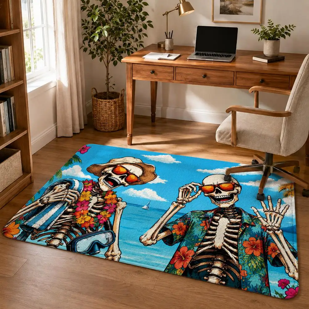 Vacation Skeleton Vibes Floor Mat Soft Flannel Rug Non Slip Washable Quick Dry Door Mat for Bathroom Kitchen Bedroom Home
