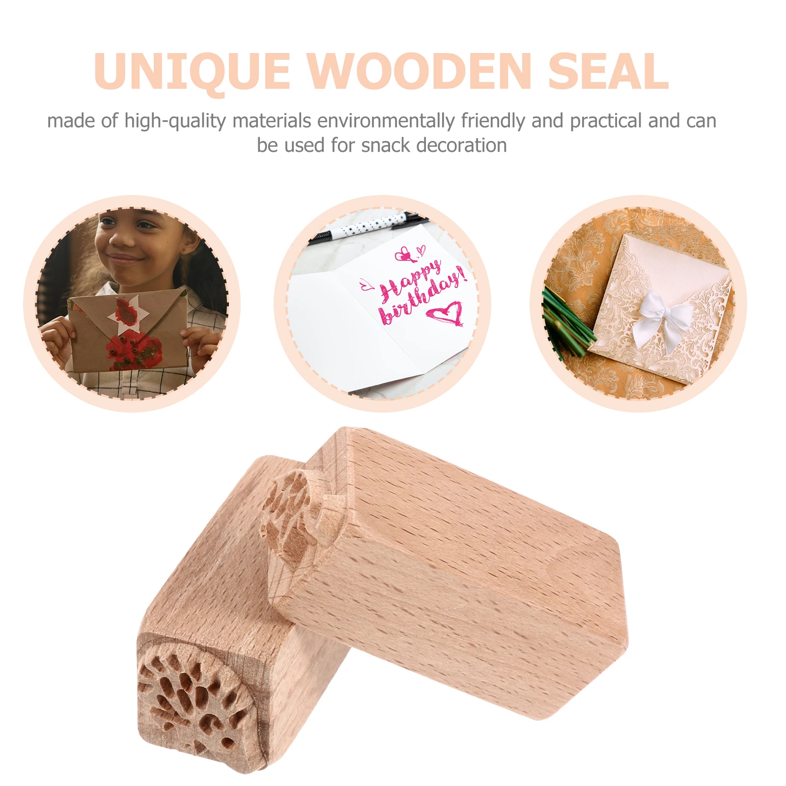 

2 Pcs Rustic Decor Wooden Seal Decorative Stamp Stamps Diy Craft Sealants Child