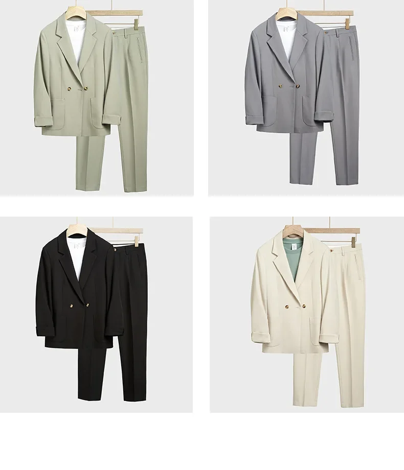 "طقم بدلة رجالي على الطراز الكوري لعام 2025-سترة وسراويل غير رسمية فضفاضة تناسب ربيع الخريف طقم كامل مكون من قطعتين"