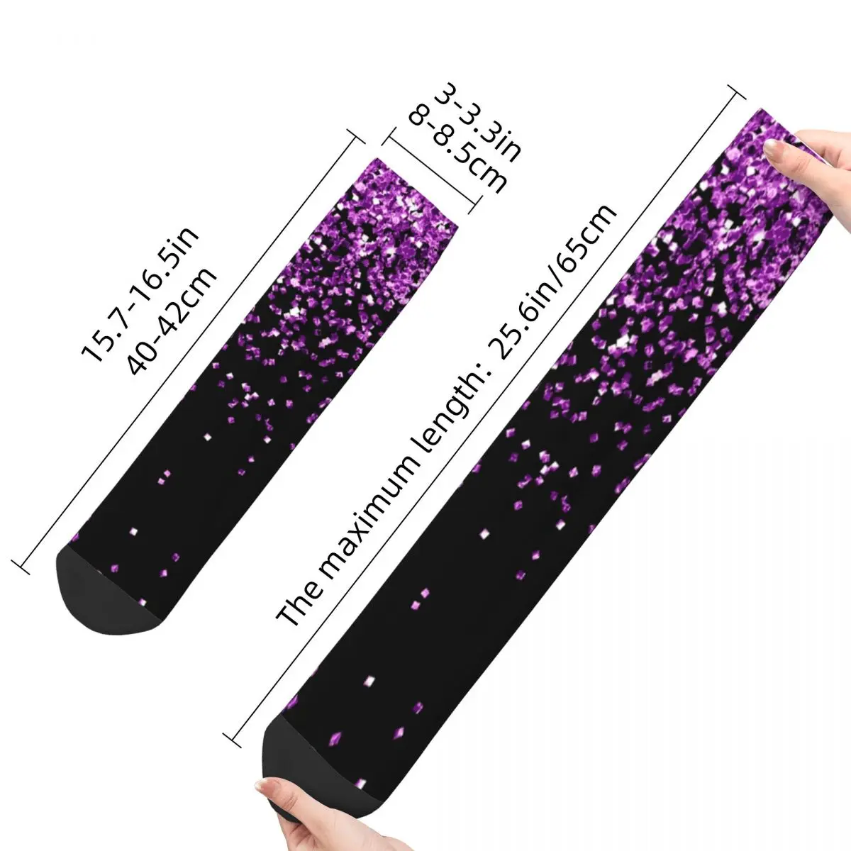 Purple Glitter Socks Men\'s Women\'s Polyester Casual Socks Novelty Spring Summer Autumn Winter Stockings Gifts