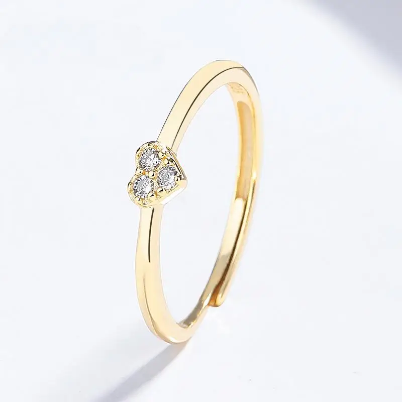 

S925 Sterling Silver Year's Simple Diamond-Inlaid Heart Ring Shining Clear Rings for Girl Women Statement Fine jewelry