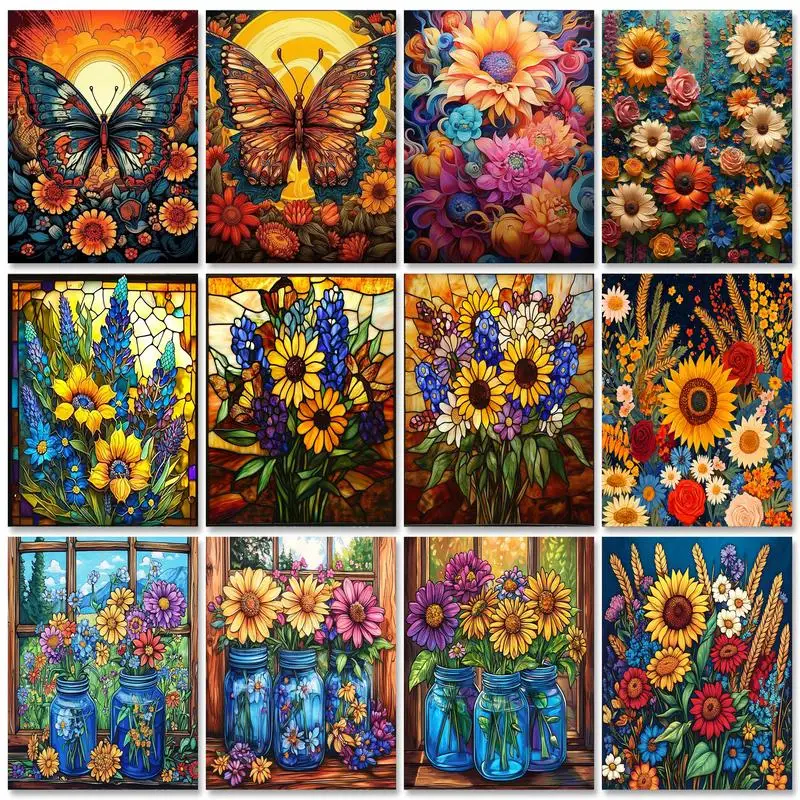 GATYZTORY-Peinture par numéros de fleurs de tournesol, tableau d'art mural pour la maison, peinture sur toile moderne, cadeau unique pour la décoration de la chambre