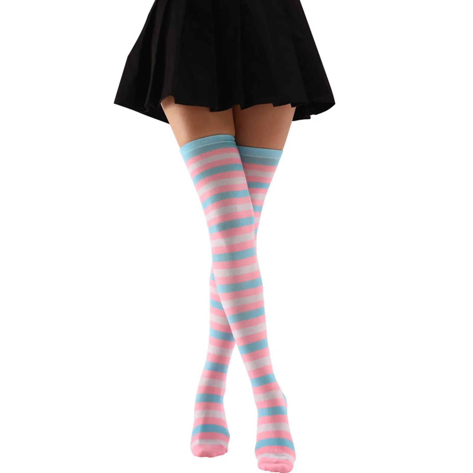 Color Striped Stockings For Women Lovely School Girls Knee High Long Stockings Cosplay Anime Student Socks Stockings