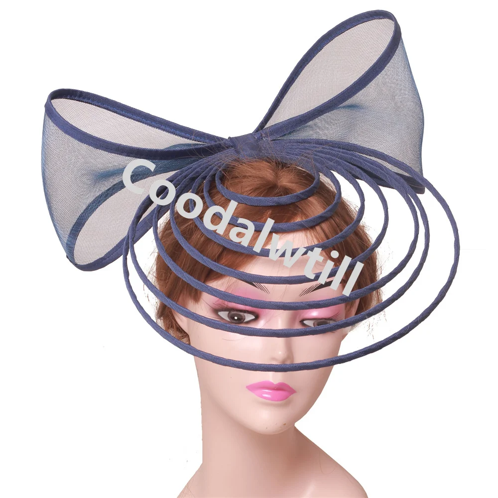 

Navy Chic Fascinator Hat Wedding Derby Big Fascinators Headband Women Cocktail Party Headpiece Bow Hair Accessories Ladies Party