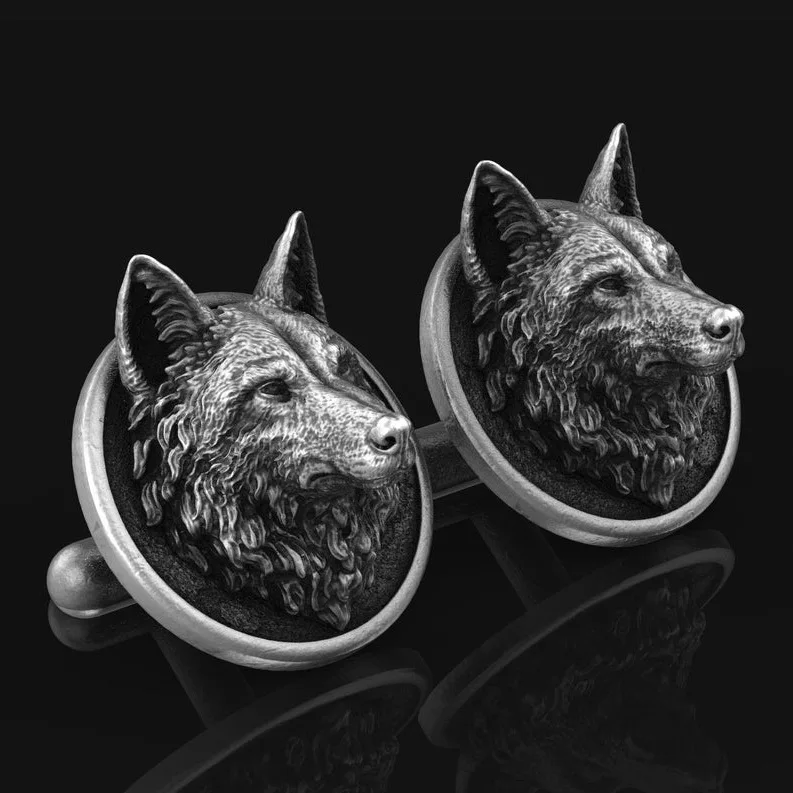 

Europe America Silver Color Pure Tin Embossed Wolf Head Cufflinks Men's Men's Domineering Hip Hop Party Coat Decoration Jewelry