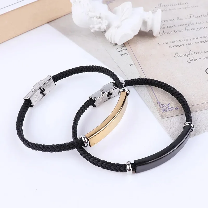 Punk SOS Benutzerdefinierte Text Dünne Leder Männer Armband Personalisierte Gravieren Logo Name Edelstahl Armbänder Für Frauen – Detail 9