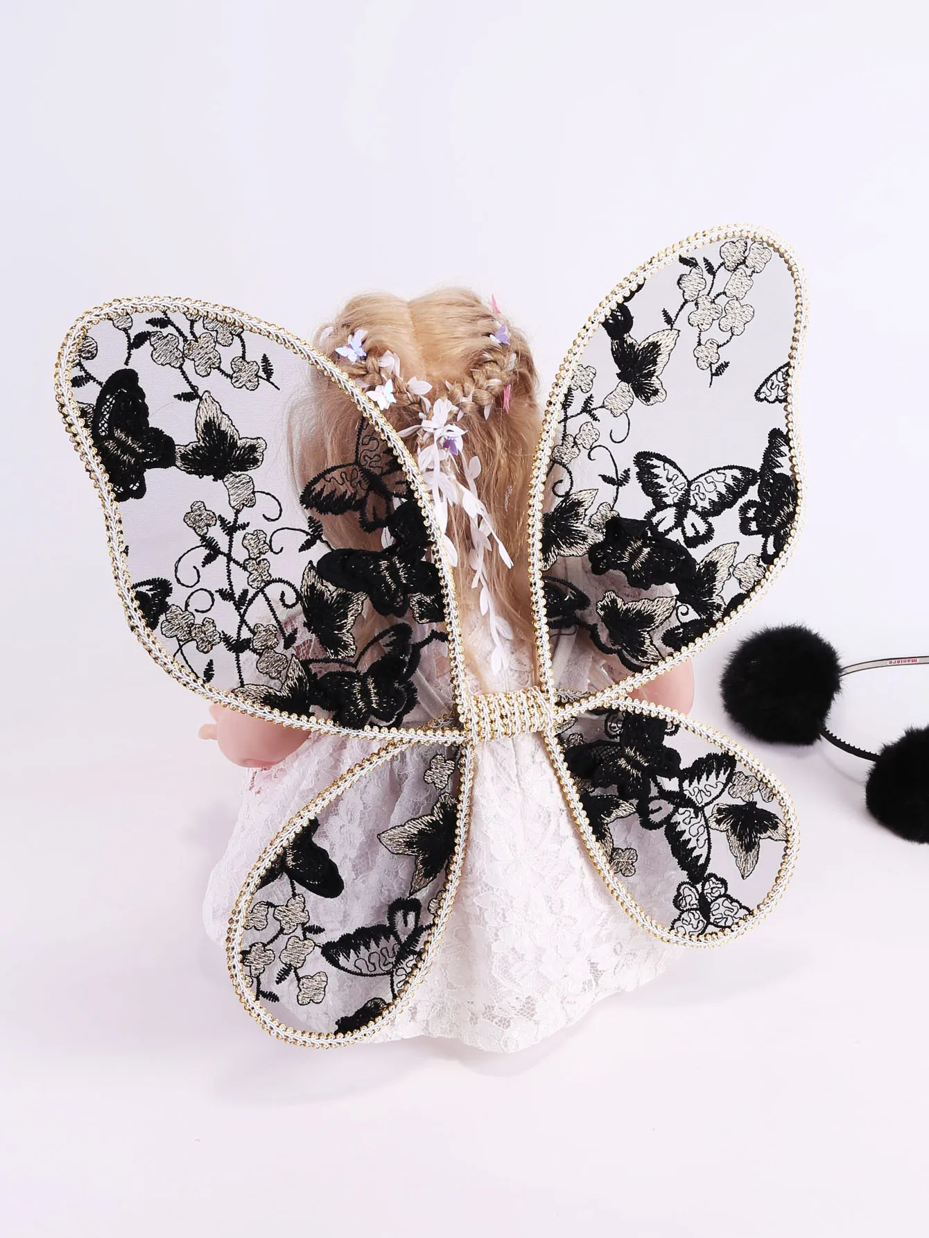 Halloween black butterfly wings, gold embroidery dark fairy wings, major holiday supplies.