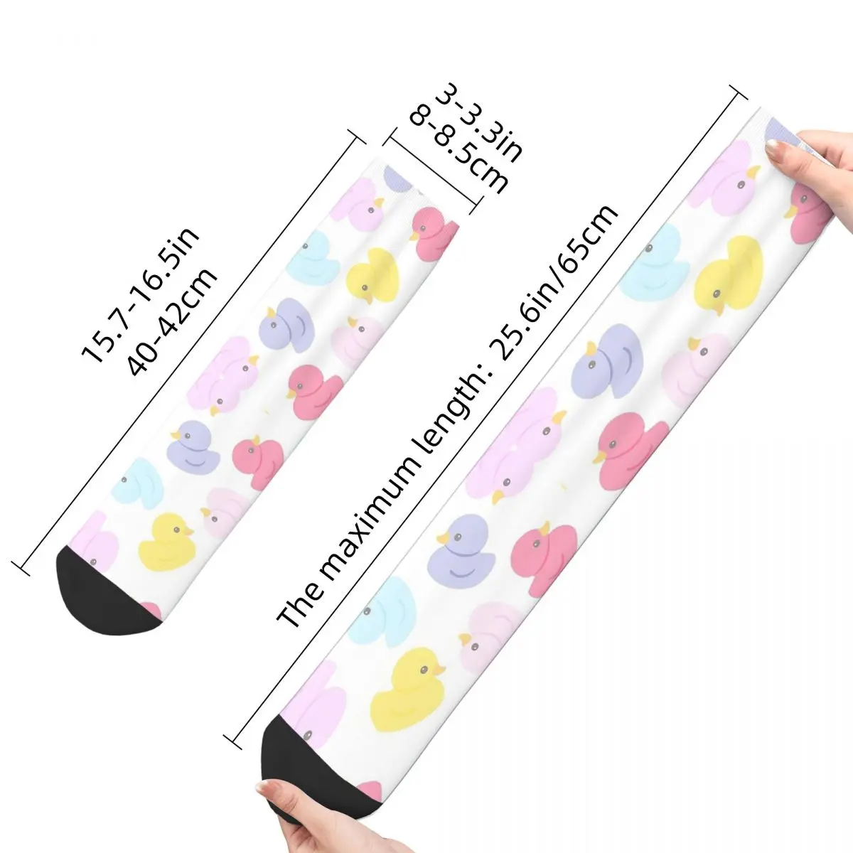 Funny Men's Socks Sweet Rubber Pattern Retro Rubber Duck Bath Toy Yellow Cute Harajuku Casual Crew Sock Gift Pattern Printed