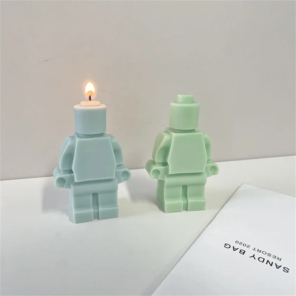 DIY Cute Robots Silicone Candle Mold 3D Building Blocks Chocolate Fondant Ice Molds Christmas Gifts Craft Supplies Home Decor