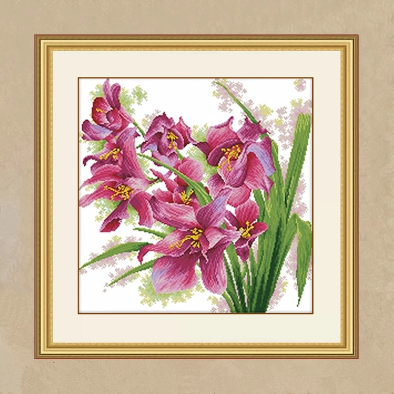 

Simple Purple Orchid Cross Stitch Kit 14ct Square Modern Minimalist Plant Floral DIY Embroidery Home Fabric Living Room