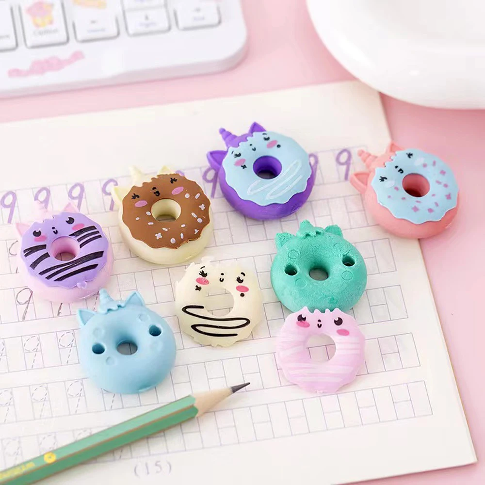 4 Pcs Cartoon Donut Rubber Eraser Cute Clean Pencil Eraser Student Stationery Wholesale