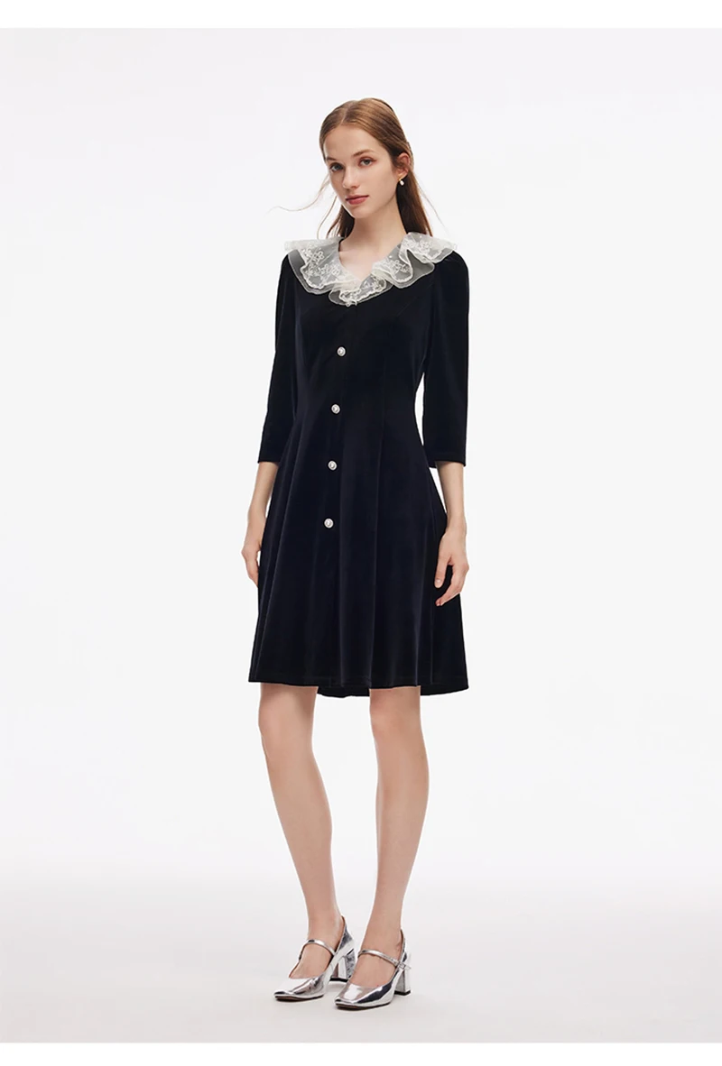 فستان نسائي مخملي من الحرير الطبيعي 100% مع حواف من الدانتيل، متوسط الطول، مناسب للترفيه في الهواء الطلق، مريح وفاخر. #4