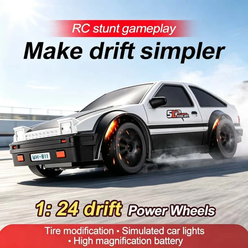 1/24 Scale 4WD R/C Drift Car Simulation Remote Control Racing Vehicle with Decorative Car Light Replaceable Drift Tire Boy Gifts