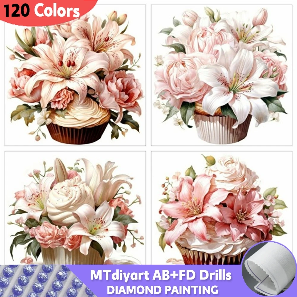 120 Colors Flower AB Fairy Dust Diamond Painting Set Lily 5D Diy Embroidery Mosaic Vase Floral Full Square Round Home Decor