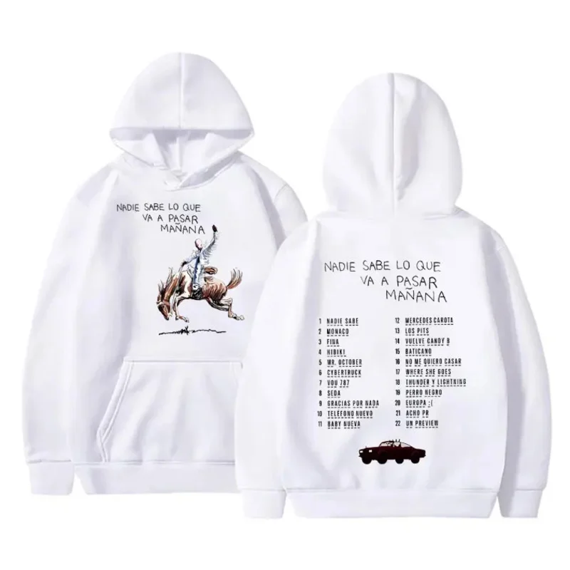 Rapper Bad Bunny Nobody Knows What's Going To Spend Tomorrow Music Album Hoodie Men Woman Hip Hop Oversized Hoodies Male y2k Swe