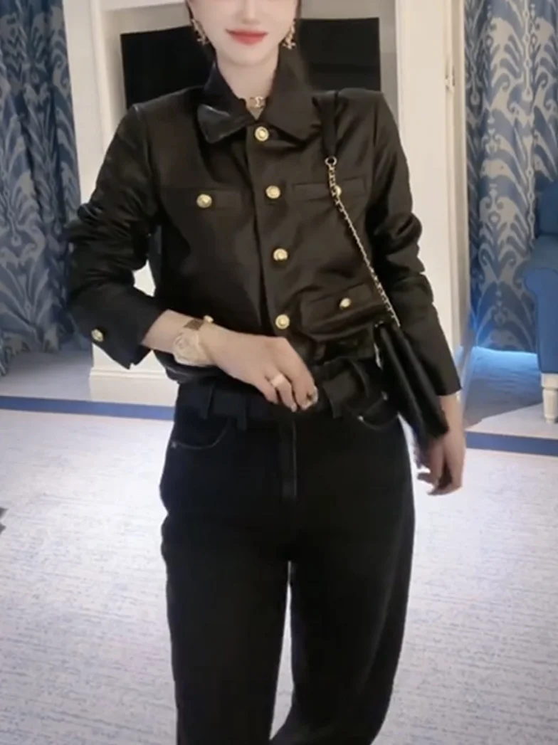 

Faionable ort Bla eep Leather Jaet женское пальто 2024, весенне-осеннее новое облегающее модное пальто из натуральной кожи