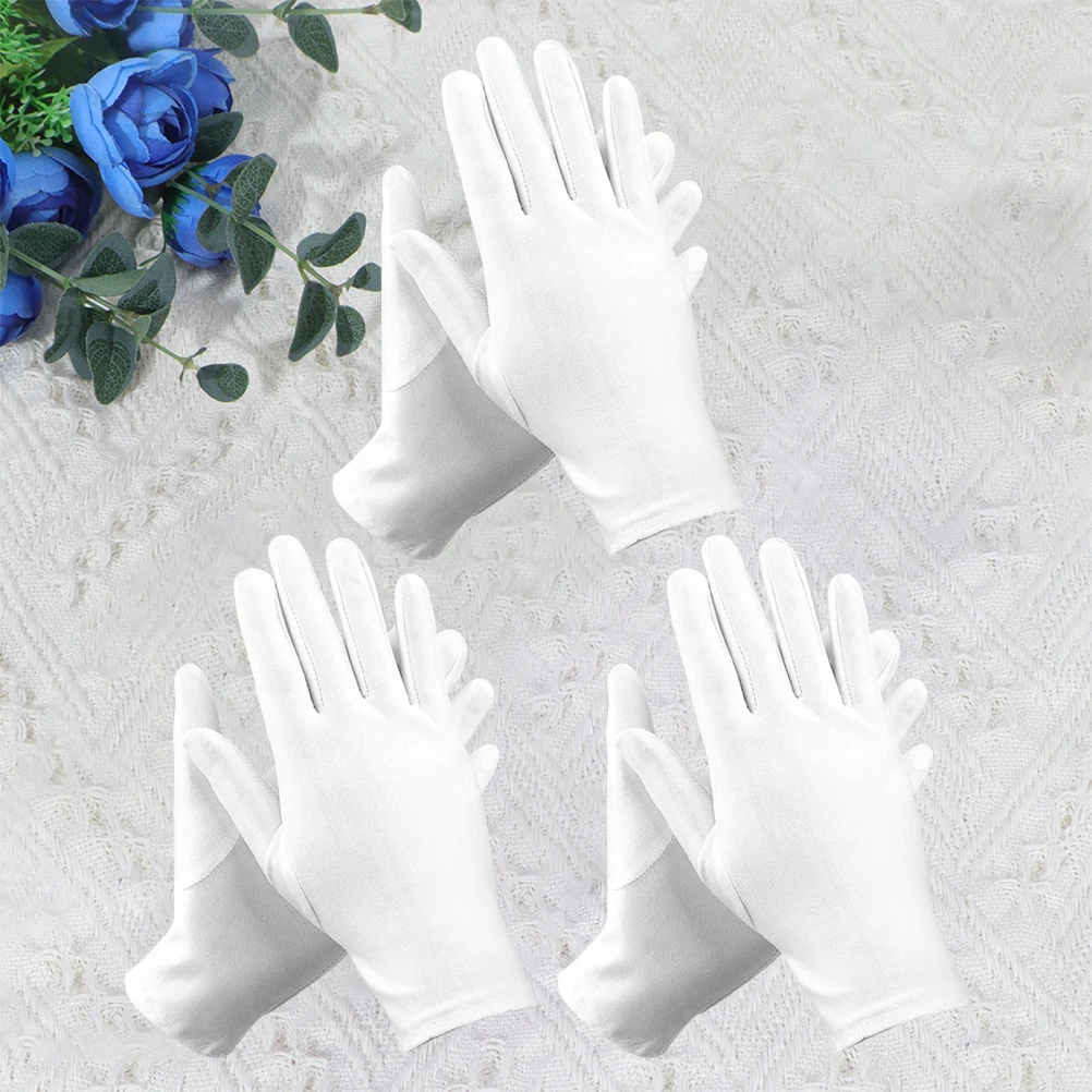 3 pares de luvas elásticas para inspeção de jóias etiqueta elástica macia leve luvas de material de tecido premium