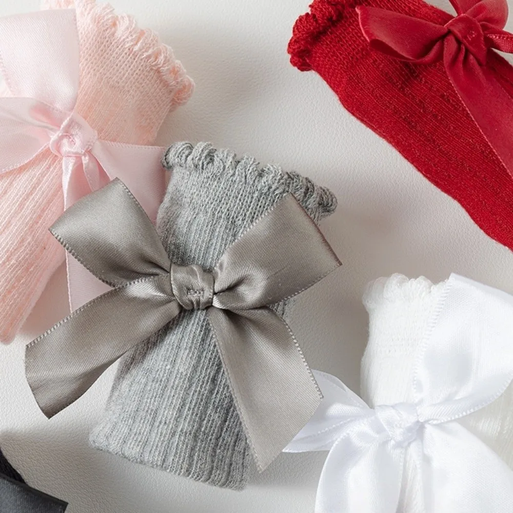 6 paia di calzini lunghi al ginocchio per bambini alla moda, comodi e traspiranti, per bambini, elastici, morbidi, con fiocco grande, per ragazze