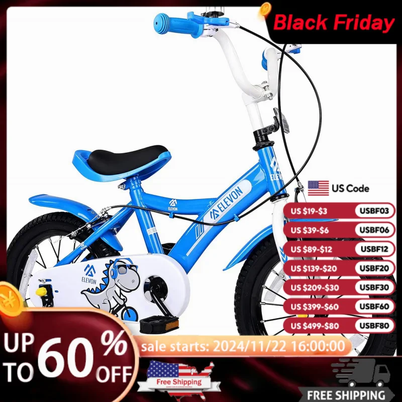 BalanceFrom Dinos Bike Kids Bicycle with Removable Training Wheels and Basket 12 14 16 18 Inch for Ages 2-9 Years Old