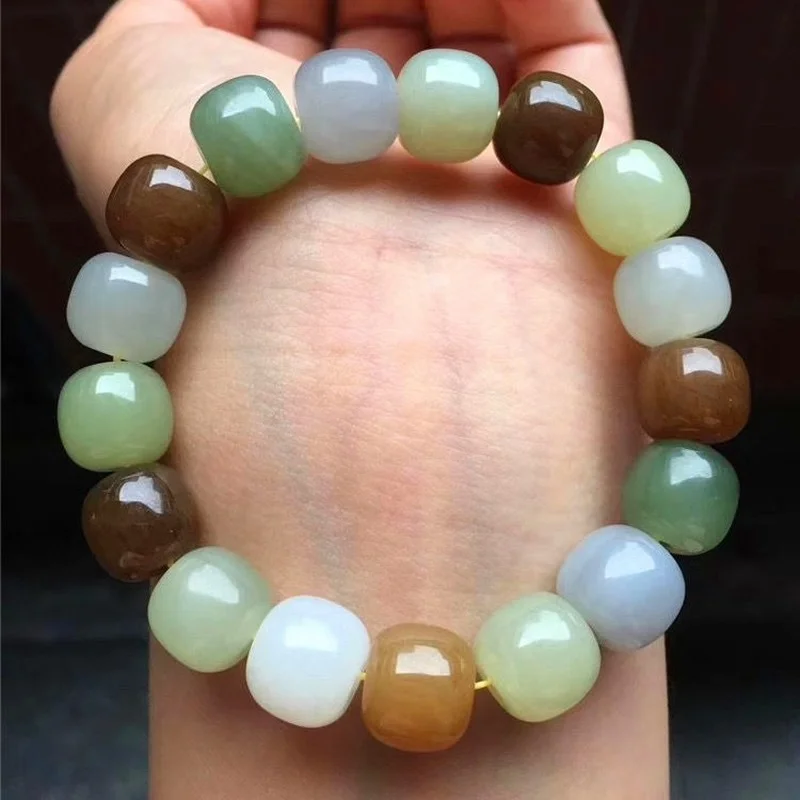 

Natural Xinjiang Hotan Jade White Jade Qinghai Material Duobao Hand String Men's and Women's Old Pearl Fashion Bracelet