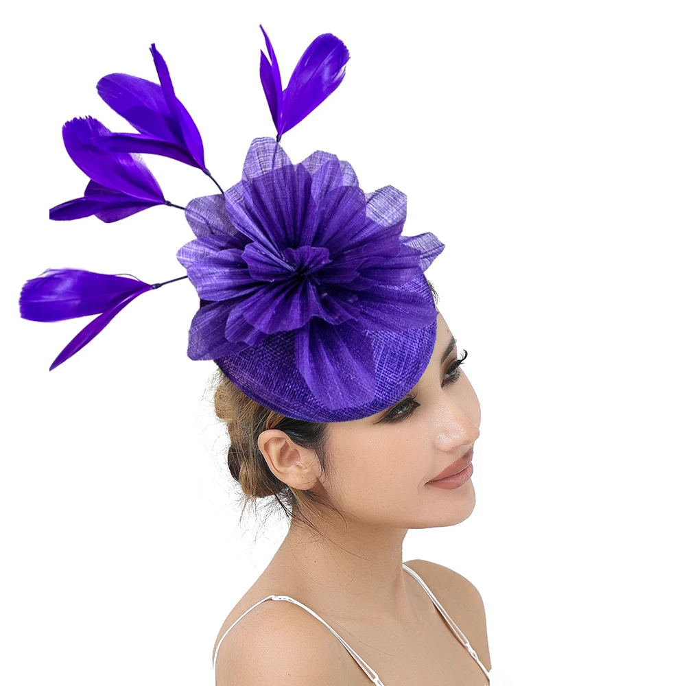 

New Charming Fascinators Feather Wedding Drop Mesh Hat Flower Bride Cocktail Tea Party Headwear Women Hat Headban Hair Accessory