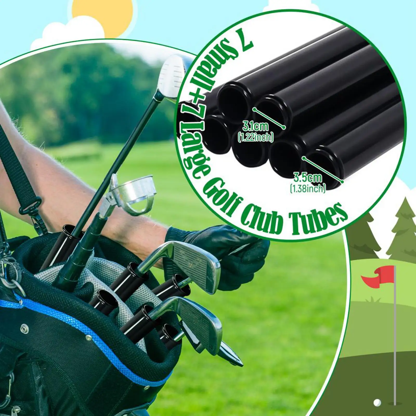 7x Golf Club Tube Equipment Black Golf Pool Cover for Traveling Chipping Men