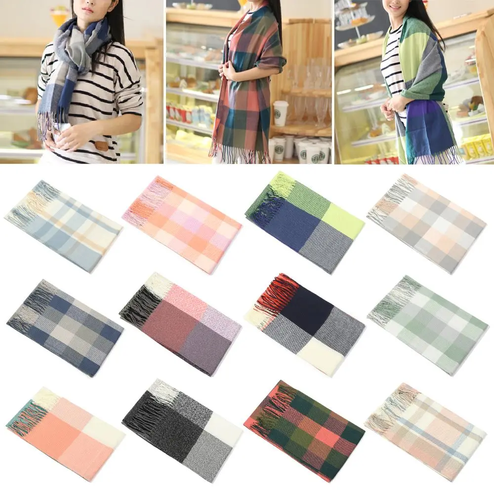 Wide Lattices Scarf Knitted Plaid Scarves Autumn Winter Cashmere Shawl Wrap  Long Shawl Wrap Blanket Warm Tippet