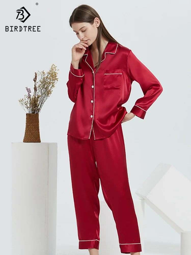 100% Real Silk Women\'s 16 Momme Pajama Set Summer Thin Sleepwear Nightgown P31008Z