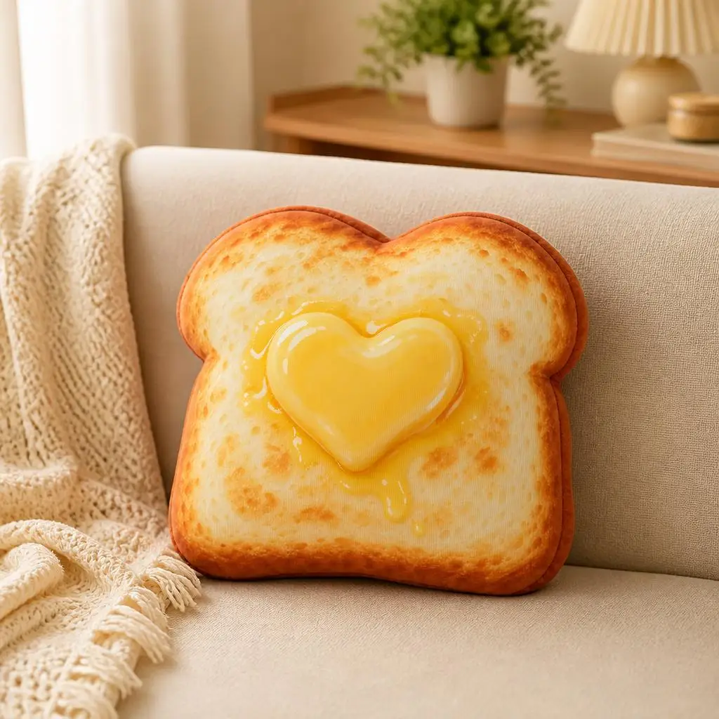 Heart Butter Toast Shaped Pillow Stuffed Cushion Bread Throw Pillow for Sofa Home Decor Kitchen Valentine Day Breakfast Gift