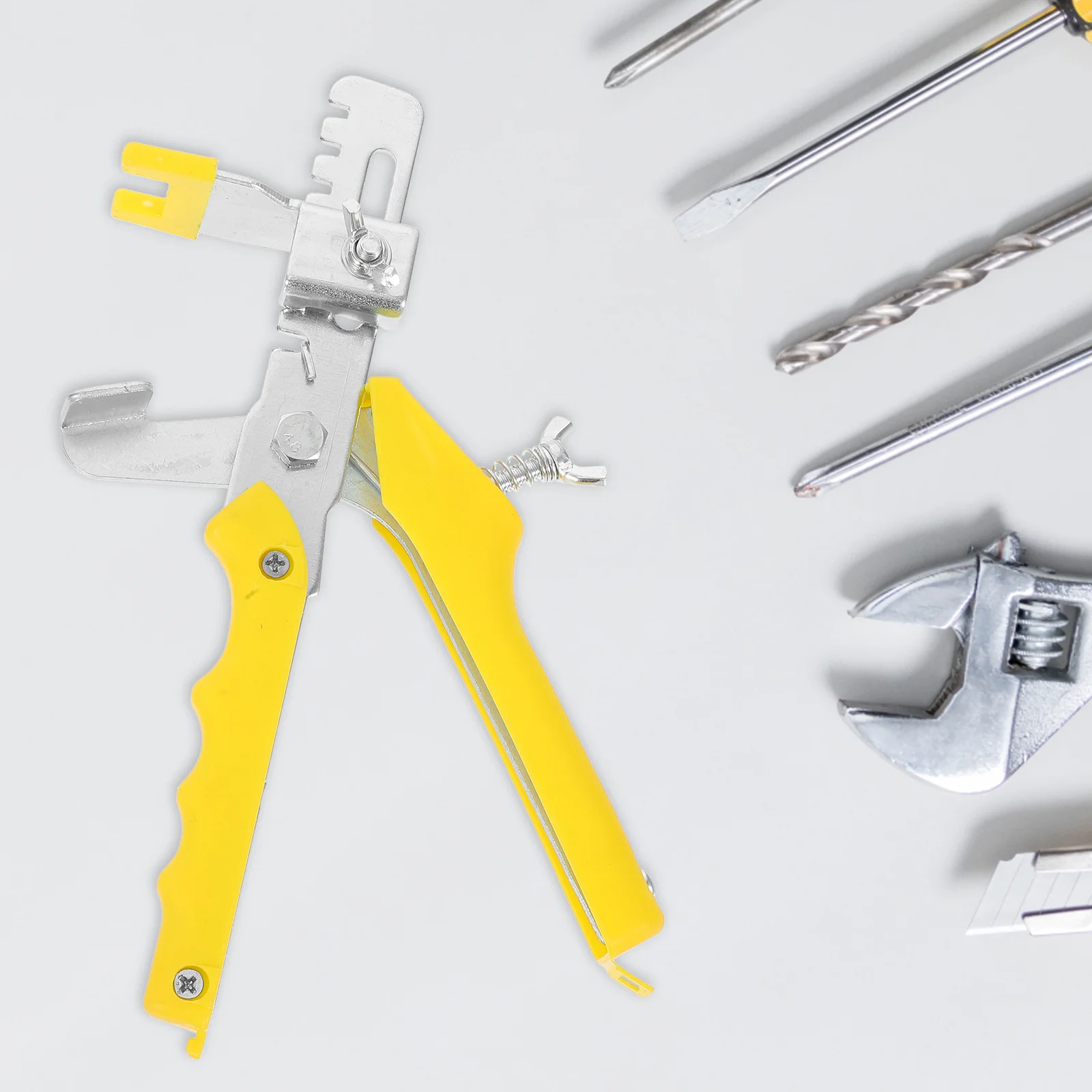 Tile System Tool With Pusher Clamp Tile Leveler For Flat Surface No Gaps Yellow Construction Laying Aid